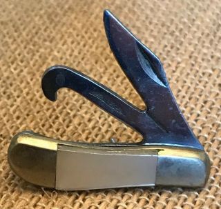Vintage Mother Of Pearl And Stainless Folding Knife Lapel Pin Made In Japan