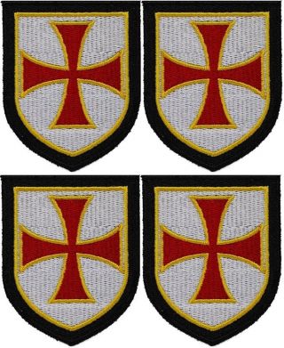 4 X Knights Templar Red Shield Iron - On Patch Embroidered Crusades