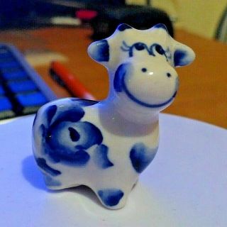 Gzhel Russian Cow Figurine Porcelain Blue White Small 8 Gramm 4 Cm