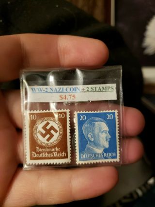 Ww2 Nazi Coin Plus 2 Stamps