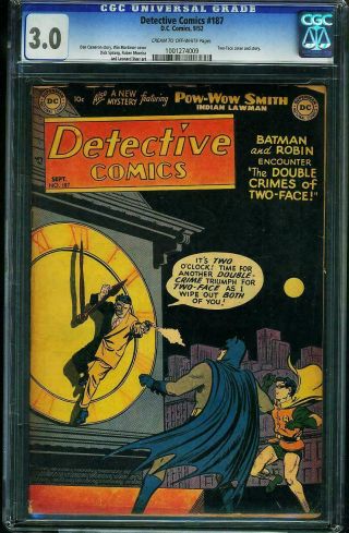 Detective Comics 187 Cgc 3.  0 - Classic Two Face Cover