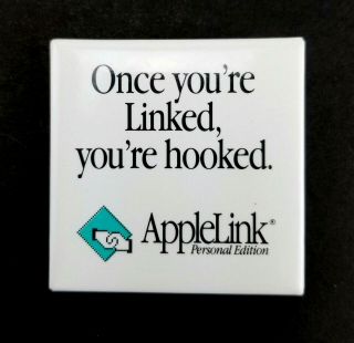 1980s Applelink Personal Once Linked Hooked Apple Computer Pinback Button Badge