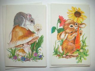 Mouse On Mushroom Rabbit W Carrot Get Well Greeting Card 3m