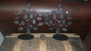 2 Metal Leaf And Branch Scones Wall Hanging With Candle Holders