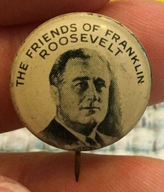 1936 “the Friends Of Franklin Roosevelt 3/4 " Pin Back Button Looking Right R10