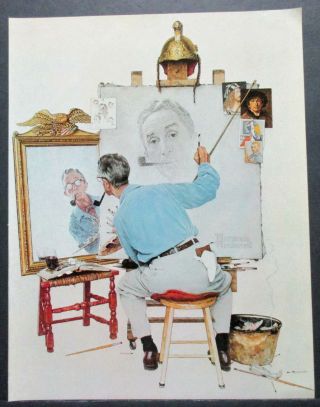 Norman Rockwell 1970s Color Plate Lithograph,  Triple Self Portrait