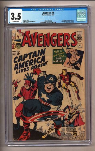 Avengers 4 (cgc 3.  5) O/w P; 1st Silver Age App.  Captain America; Kirby (c 26413