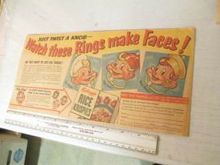 Newspaper Ad Premium Ring Snap Crackle Pop Face 1950s Howdy Doody Cereal Box X