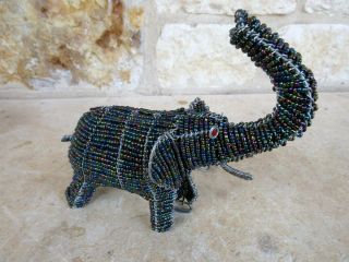 Beadworx Handcrafted Beaded/wired African Art Figurine Elephant Multicolored