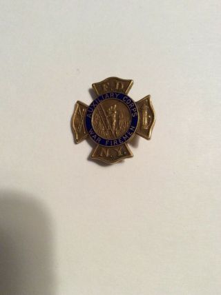 York City Fire Department Lapel Pin Auxiliary Fire Service Ww2