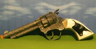 1950s Hubley Texan Jr.  Diecast Cowboy Cap Gun Toy Pistol / Longhorn Bull