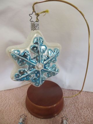 Inge Glas Blown Glass Christmas Ornament - Icy Snow White W/ Blue Snowflake