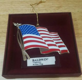 2001 Baldwin Brass 50 Star Flag Christmas Ornament,  Retail $34