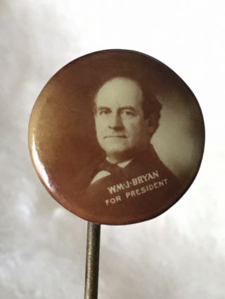 1908 William J.  Bryan Democratic Presidential Campaign Celluloid 9/16 " Lapel Pin