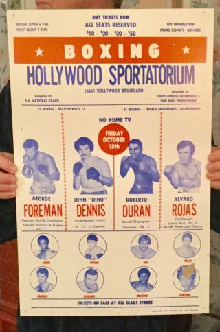 Vintage Fight Boxing Poster Foreman,  Dennis,  Duran,  Rojas Hollywood Sportatorium