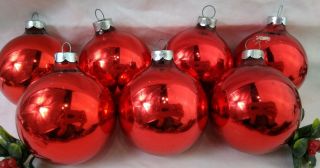 Vintage Christmas Ornament Red Mercury Glass Balls Set Of 7
