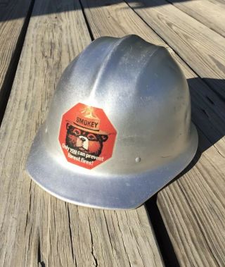 Vintage Ed Bullard Hard Boiled Aluminum Hard Hat Smokey Bear Usa Forest Icon