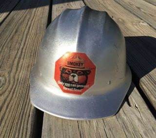 Vintage ED Bullard Hard Boiled Aluminum Hard Hat Smokey Bear USA Forest Icon 3