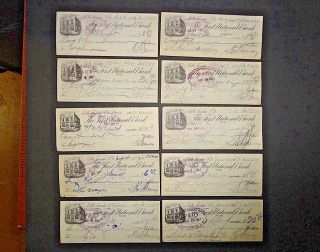 1927 Ten Cancelled Checks From The First National Bank - Belle Fourche,  S.  D.