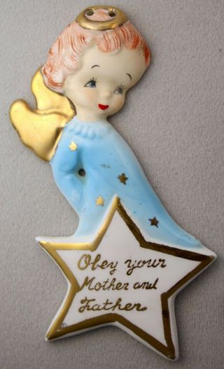 Yona " Obey Your Mother And Father " Angel Ornament Made In Japan 1956