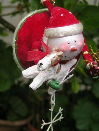 Wire Fox Terrier With A Flying Snowman Ornament