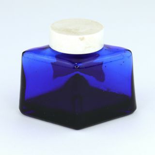 Vtg Parker Quink Black Fountain Pen Ink Bottle 2 oz Blue Glass 3