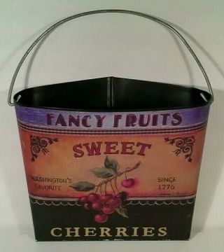 Retro Poloson Fancy Fruit Sweet Cherries Hangable Metal Storage Bin Wall Decor