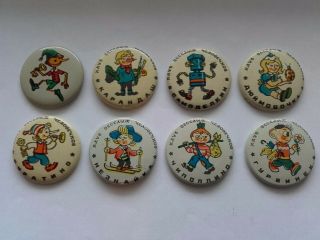 Russia Soviet Cartoon Characters " Club Of Funny Little Men " 8 Pins.