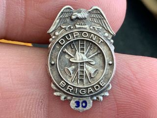 Dupont Brigade Sterling Silver 30 Years Of Service Award Pin.  Detail.