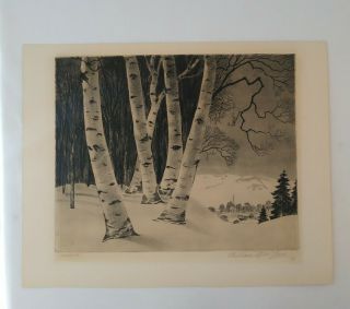 William Maclean Etching Snow Valley Pencil Signed Winter Scene Framed & Matted