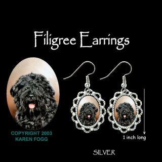 Bouvier Des Flanders Dog - Silver Filigree Earrings Jewelry