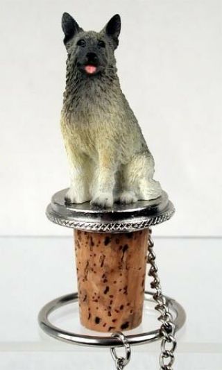 Norwegian Elkhound Dog Hand Painted Resin Figurine Wine Bottle Stopper