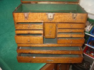 VINTAGE H.  GERSTNER & SONS 11 DRAWER OAK MACHINIST TOOL CHEST MADE IN USA 2
