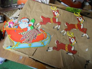 4 Piece Vintage Christmas Beistle Santa & Reindeer Paper Cutout Decorations