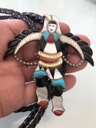 Vintage Willie Mariano Navajo Sterling Silver Mop Eagle Dancer Figure Bolo Tie