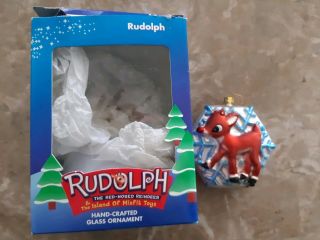 Rudolph Red Nosed Reindeer Glass Ornament Island Of Misfit Toys Christmas Decor