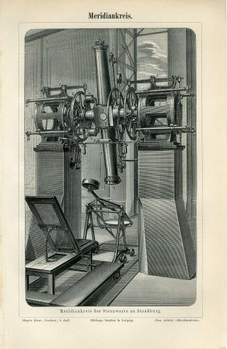 1895 Meridian Circle Celestial Astronomy Instrument Antique Engraving Print