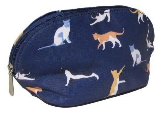 Cat Design Matt Oilcloth Cosmetic Purse Bag - Navy Blue