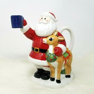 Lenox Holiday Santa & Rudolph Teapot Red Nosed Reindeer Christmas 2002