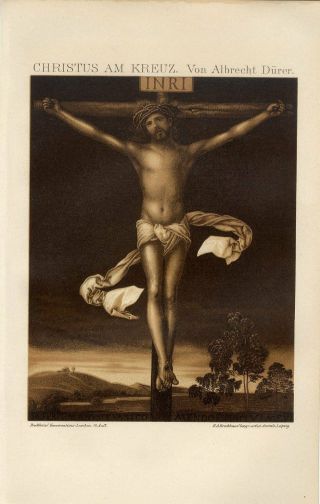 1895 Albrecht Durer Christ On The Cross Antique Sepia Lithograph Print