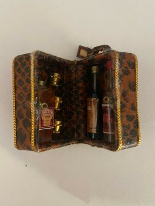 Miniature Made By Brooke Turner Traveling Leather Liquor Case With Tin Cups