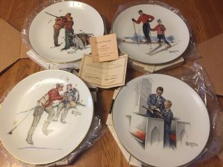 Complete Set 1980 Gorham China Norman Rockwell Plates Four Seasons