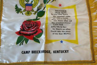 Vintage WWII US Army Pillow Case Camp Breckinridge,  Kentucky Mother Home Front 3