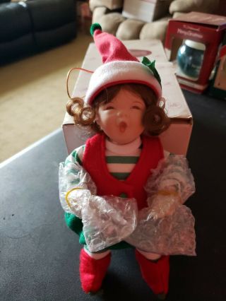 Baby Doll Christmas Ornament Girl Elf Kathy Hippensteel Ashton Drake Red Green