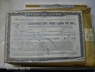 Klondike Big Inch Land Deeds 2.  00 Each Buy All 209 Deeds W/mailer.  $418.  00
