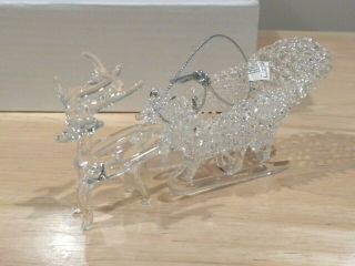 Glass Reindeer W/sleigh Christmas Ornament Pre - Own