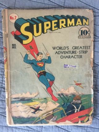 Rare 1940 Golden Age Superman 7 Classic Cover