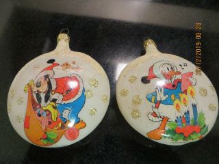 Vintage Colom,  Disney Donald Duck & Goofy Hand Painted Glass Christmas Ornament