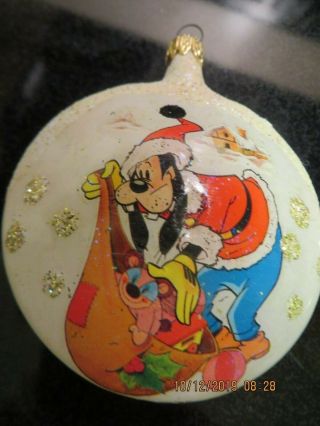 Vintage COLOM,  Disney Donald Duck & Goofy Hand Painted Glass Christmas Ornament 2