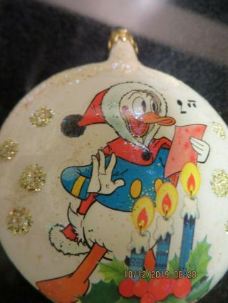 Vintage COLOM,  Disney Donald Duck & Goofy Hand Painted Glass Christmas Ornament 3